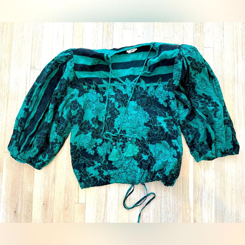 Vintage 80s Diane Freis Original 100% silk black green top
